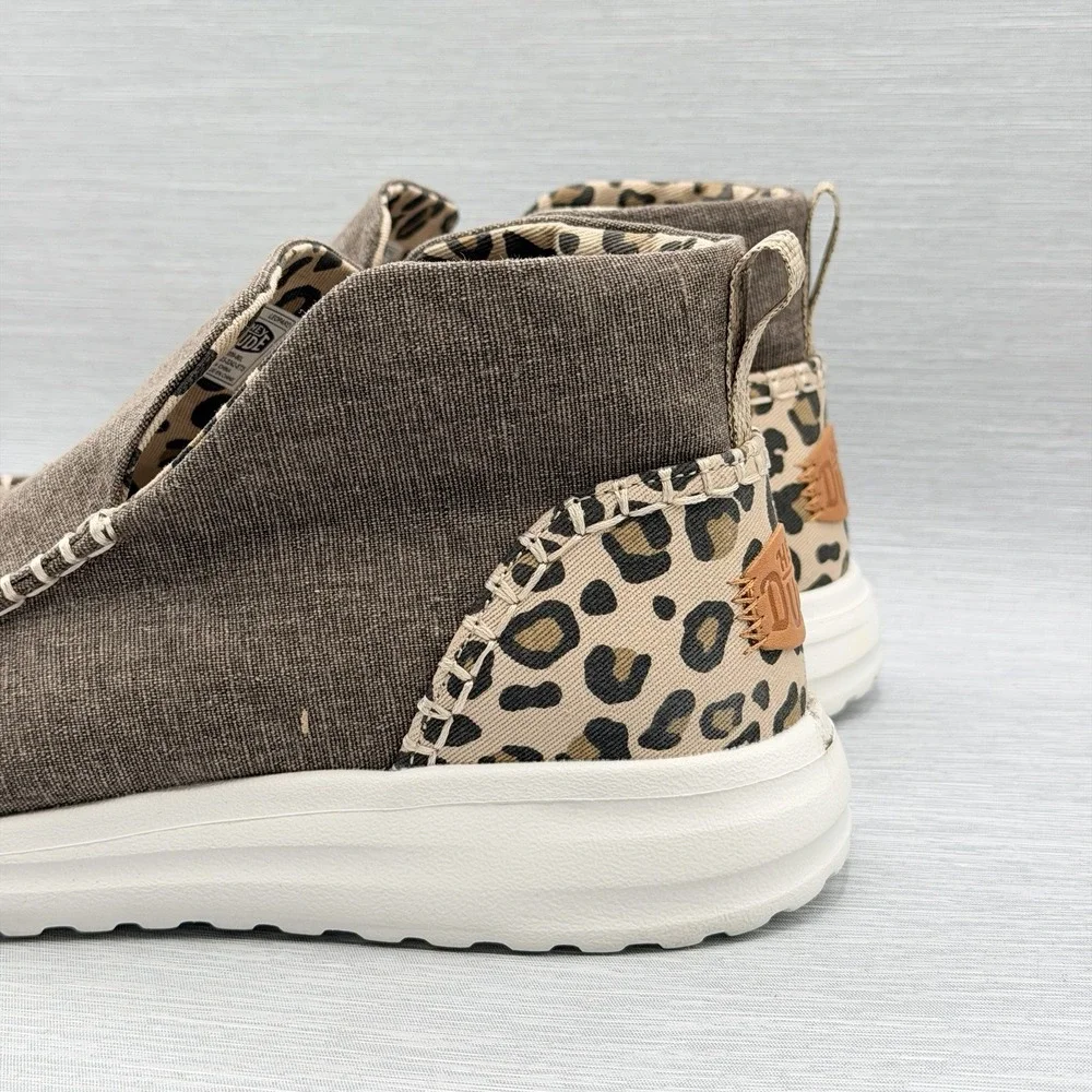 Hey Dude Women's 11 Boots Brown Leopard Print Pull On Lightweight